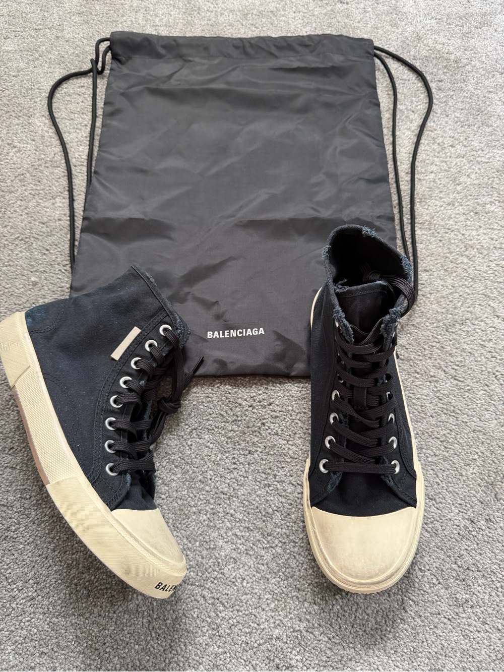 Size 8 Balenciaga Paris High Sneaker Distressed Black